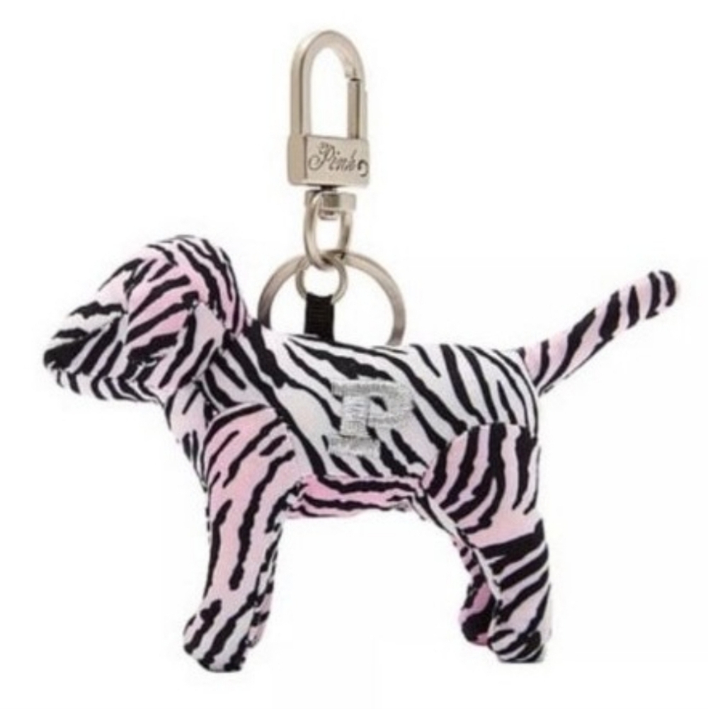 PINK Victoria's Secret Zebra Dog Keychain Plush